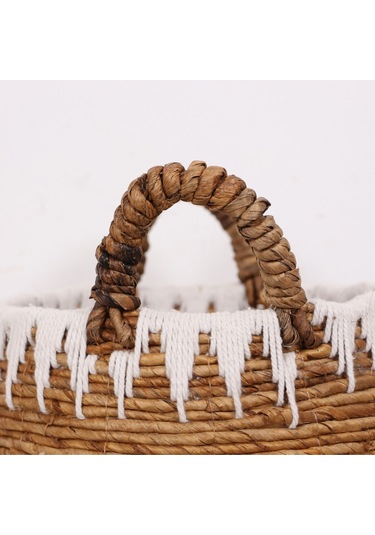 Avanos Doğal Abaka El Yapımı Yuvarlak Kulplu Sepet 35x32x32 Cm Bej