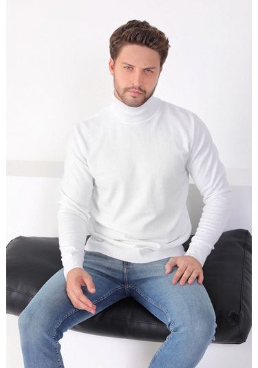 Ferraro Beyaz Balıkçı Yaka Pamuk Kazak Beyaz