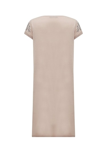 Peraluna Yazlık Boncuk Işlemeli Ince Elbise Bej Bej
