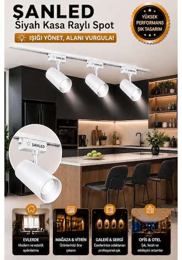 Led Beyaz Kasa Beyaz Işık 35w Raylı Spot / 8 Adet 3 Metre Ray Gün Işığı