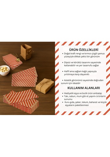 Körüklü Kraft Kese Kağıdı, Kırmızı Verev Desenli Şamua Hediye, Am