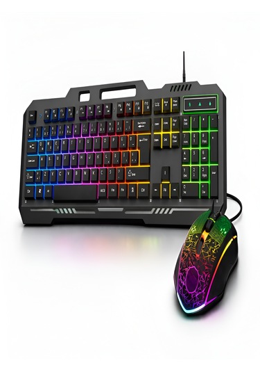 Mekanik Rgb Oyuncu Klavye Mouse Seti 105 Tuş Led Işıklı Kablolu Gaming Klavye Siyah Diğer