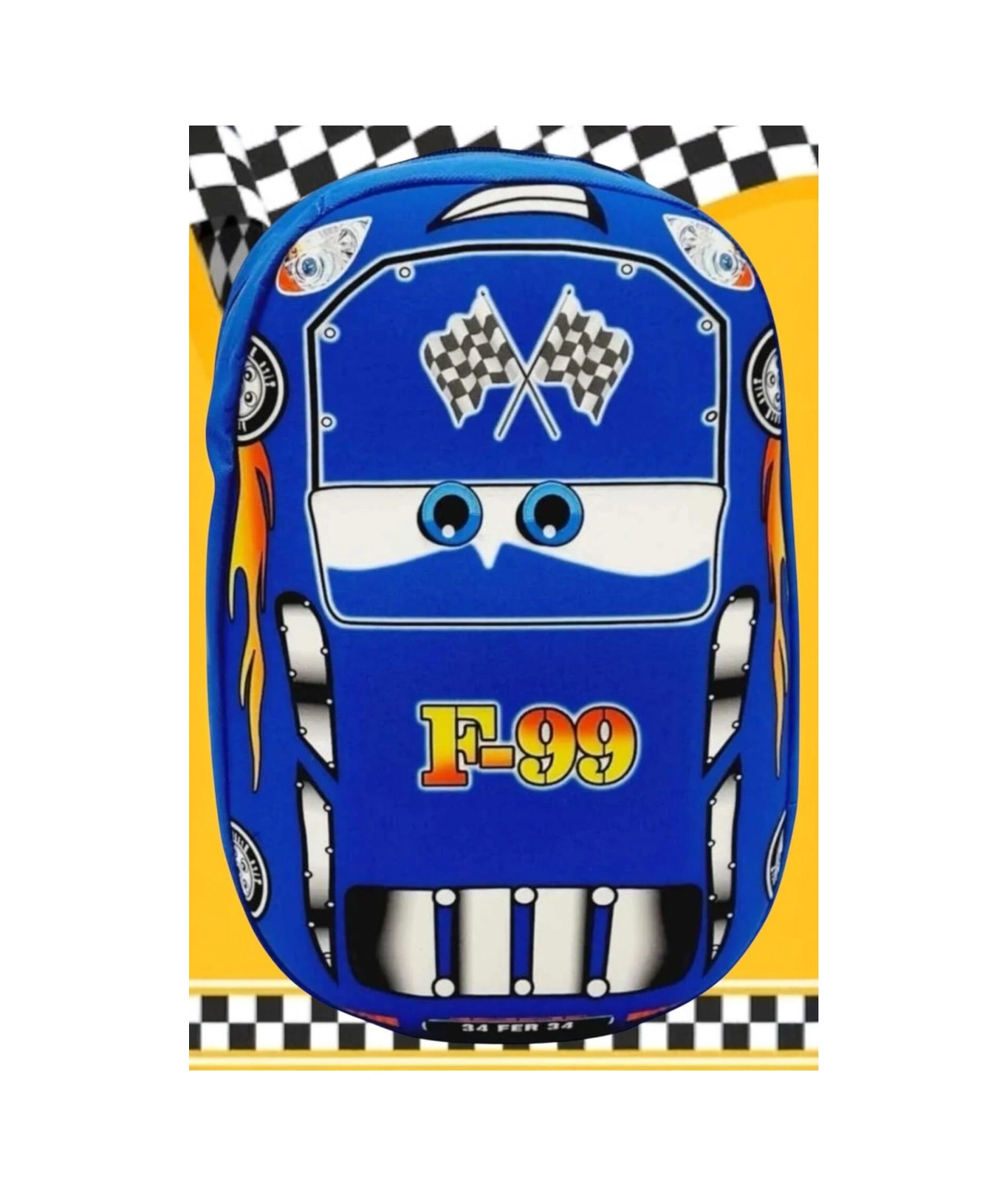 Tezzgelsin Formula Araba Baskılı Kumaş Anaokulu Kreş Günlük Kullanım Sırt Çantası Ve Okul Çantası MAvi