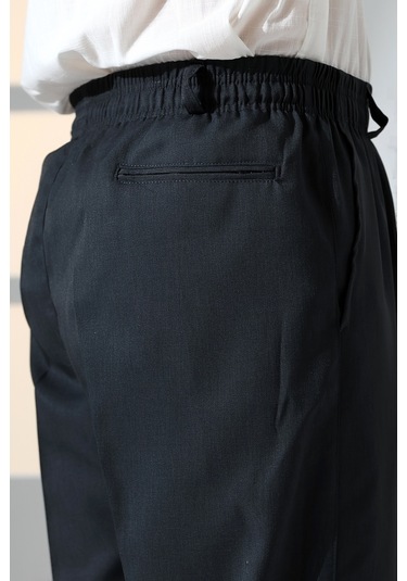 Erkek Rahat Kesim Beli Lastikli Cepli Hac Ve Umre Kumaş Şalvar Pantolon - Antrasit İsr 001