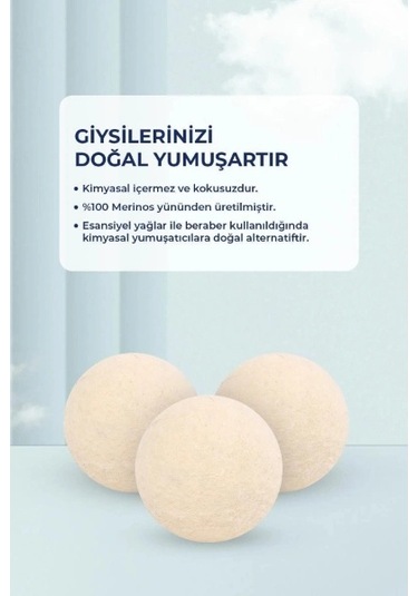 3'lü Yün Kurutma Topu Seti Renkli
