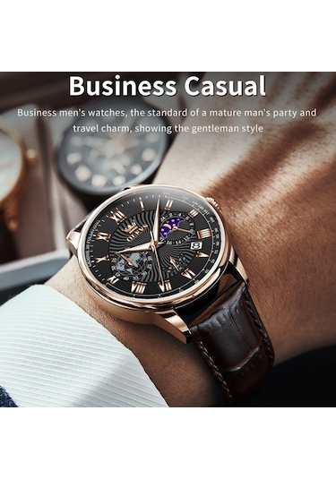 Olevs 2893 Erkekler Çok Fonksiyonlu İş Kuvars Saati Kahverengi + Siyah