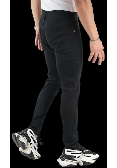 Erkek Dar Paça Desturalı New Siyah Kot Pantolon Siyah