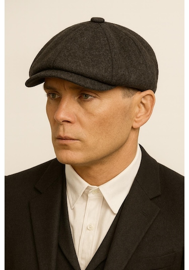 Hamze Peaky Blinders Tarz İngiliz Model Kaşe Kumaş Kasket Şapka Füme