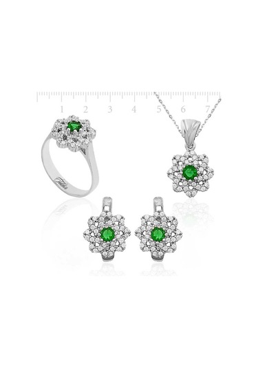 Gümüş Çiçek Desenli Kadın Set