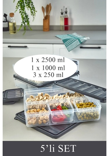 Krm Home 5'li Set Dondurucu Bakliyat Saklama Kabı Antrasit