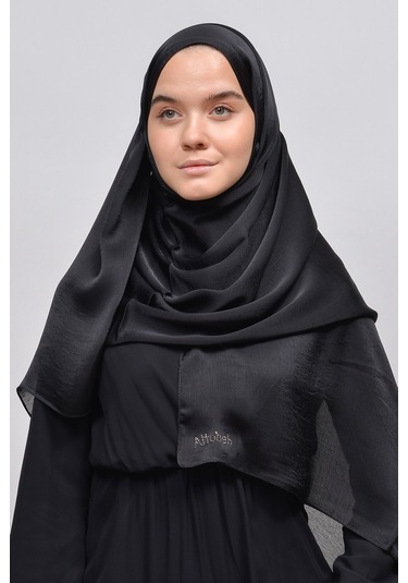 Altobeh Janjan Şık Parlak Saten Dokulu Kadın Tesettür Abiye Şifon Şal - Siyah