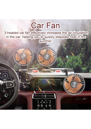 Hallow K21829-24V 3 Kafa Taşınabilir Hava Soğutma Araba Vantilatörü Fanı Sessiz Siyah