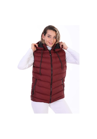 Euromoda Everest Kadın Jel Dolgu Kapüşonlu Şişme Yelek Bordo