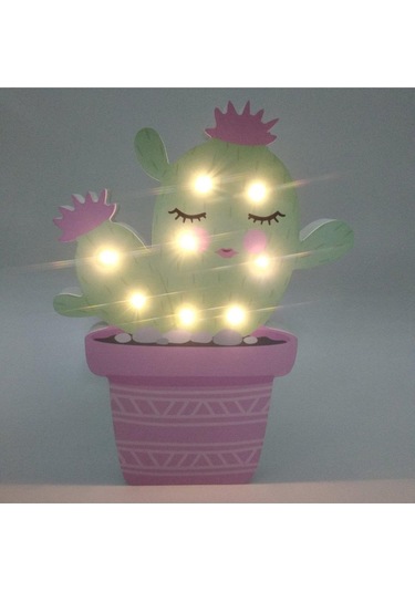 Kaktüs Tasarımlı Ahşap Gce Lambasıı-1363 Çok Renkli