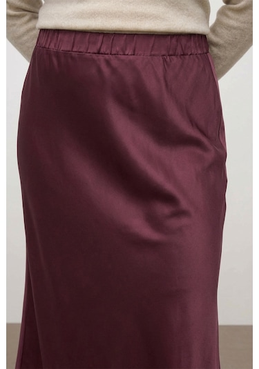 Myline Saten Midi Etek Bordo