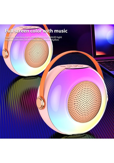 Samdoo A6 Pembe Ev Ktv Sistemi: Kablosuz Mikrofonlu Hoparlör, 360 Rgb Işık, İmmersif Surround Ses, Akıllı Uyum