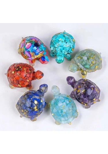 Youmex Mavi Kristal Kaplumbağa Heykeli - Altın Folyo İle Dekore, Ev Dekoru Ve Feng Shui Amulet, 1 Adet