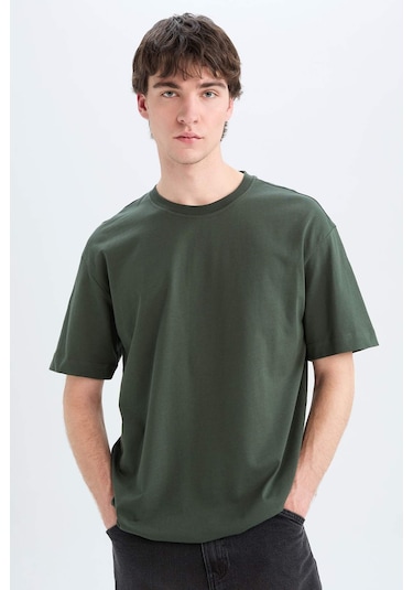 DeFacto Oversize Geniş Kalıp Bisiklet Yaka Basic Düz Kısa Kollu Tişört E6885AXNSKH225