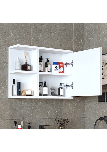 Kulpsuz Tek Kapaklı Mat Suntalam 60 Cm Aynalı Banyo Üst Dolap Byz Mat Beyaz