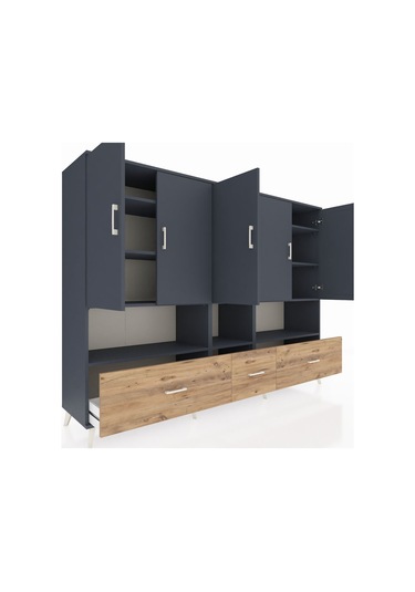 Hyperion Dolap 12 Raflı 3 Çekmeceli 5 Kapaklı 220x44x163 Antrasit Antrasit-antrasit/çam