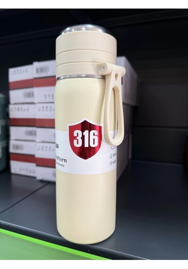 Paslanmaz Çelik Termos Su Şişesi 500ml Vakumlu Kapak Krem İthal Ürün Krem