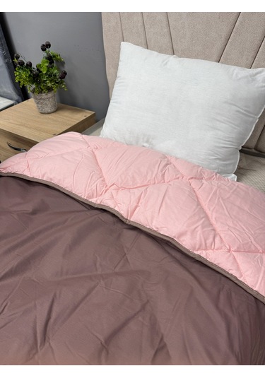 Clasy %100 Pamuk Ranforce Tek Kişilik Yorgan Çift Taraflı Kahve-pembe Düz Desen Pembe