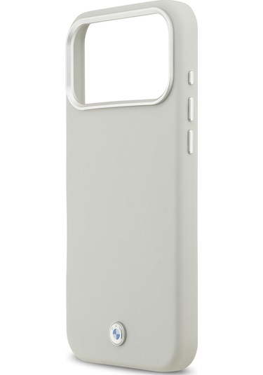 İphone 17 Pro Max Uyumlu Kılıf Bmw Lisanslı M-safeli Metal Logolu Tam Kaplama Deri Kapak Gri Gri