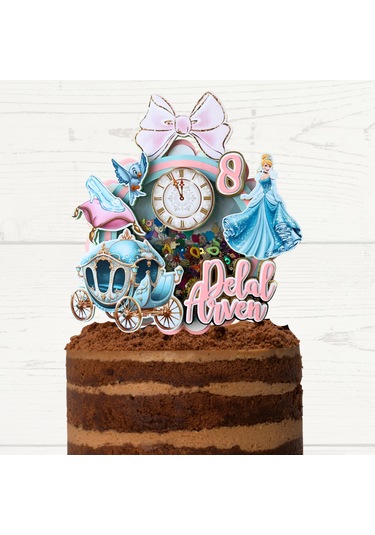 Sindirella Temalı Kız Çocuk Doğum Günü İsme Özel 3d Pasta Parti Süsü Cinderella Cake Topper Çocuk