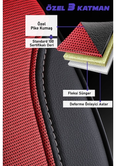 Kırmızı Panda Peru Serisi Pike Kumaş Ön İki Oto Koltuk Kılıfı