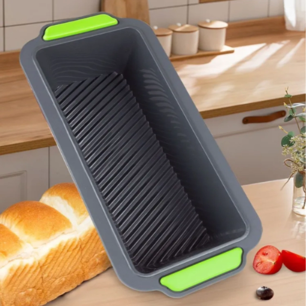 Hombey Yemek Dereceli Silikon Fırın Kalıbı, Dikdörtgen Şekil, Isıya Dayanıklı, Bulaşık Makinesine Uygun, Dondurucuda Kullanılabilir - Pasta, Ekmek İçin Koyu Gri