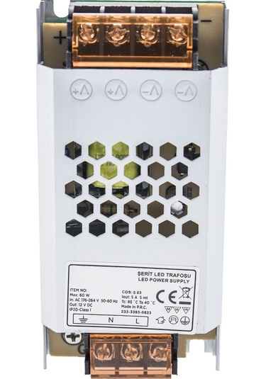 60w - 12v , 5a Güçlü Led Şerit Trafo - Geniş Gerilim Aralığı, Ip2