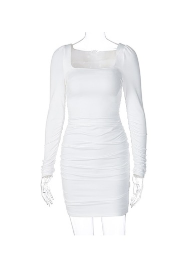 Sones Saf Renk İnce Zayıflatıcı Pileli Kalça Elbise Siyah