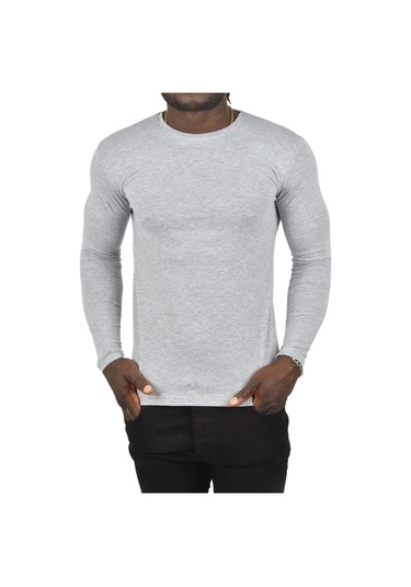 Deepsea Erkek Gri Uzun Kollu Dar Kalıp Ince Sıfır Yaka Sweatshirt 2300423 False Gri