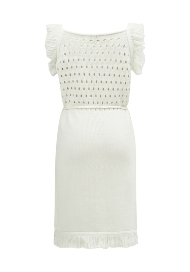 Peraluna Mıyokı Dress %100 Pamuk Diz Hizası Yazlık Kadın Triko El Kırık Beyaz