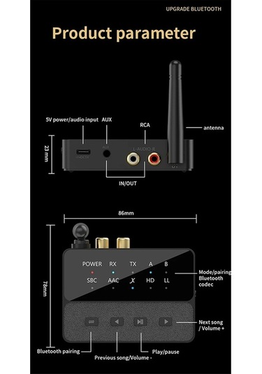 Flybuy Türkçe Bluetooth 5.3 Kablosuz Adaptör 3.5mm Aux, Siyah, Qualcomm Hd Ses