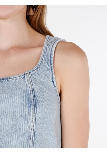 Colins Dar Kesim Bisiklet Yaka Mavi Kadın Büstiyer Cl1069854 Q1.v1 Dn01220 Denim