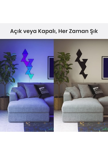 Nanoleaf Üçgen Akıllı Rgbw Duvar Paneli Başlangıç Paketi App Kontrollü, 9 Parça, Siyah, Google Home, RGB