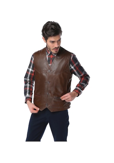 Dericlub 2245 Hakiki Deri Erkek Yelek Camel