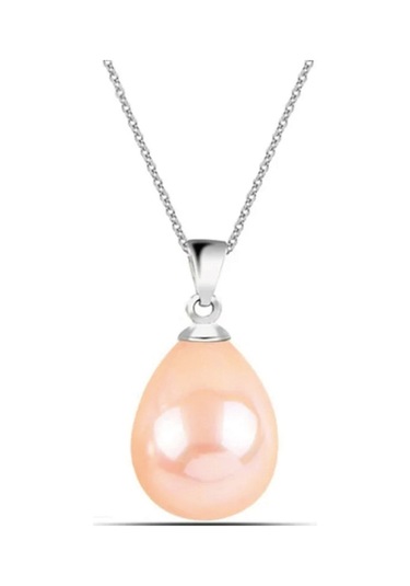 Gümüş Damla Model Kolye Küpe Pembe Inci Set