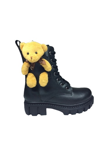 Ortopedikal 1087 Patik Kız Çocuk Siyah Ayıcıklı Bot Bağcıklı Siyah