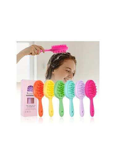 Elmpaly Kutu Paket Sarı Uzun Saplı Çift Taraflı Yıkama Fırçası Yumuşak Kıllı Saç Masajı