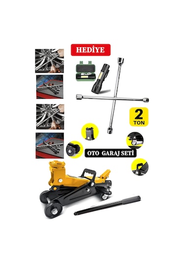 2000kg Tekerlekli Araç Krikosu Hidrolik Kriko + 4'lü Çelik Bijon