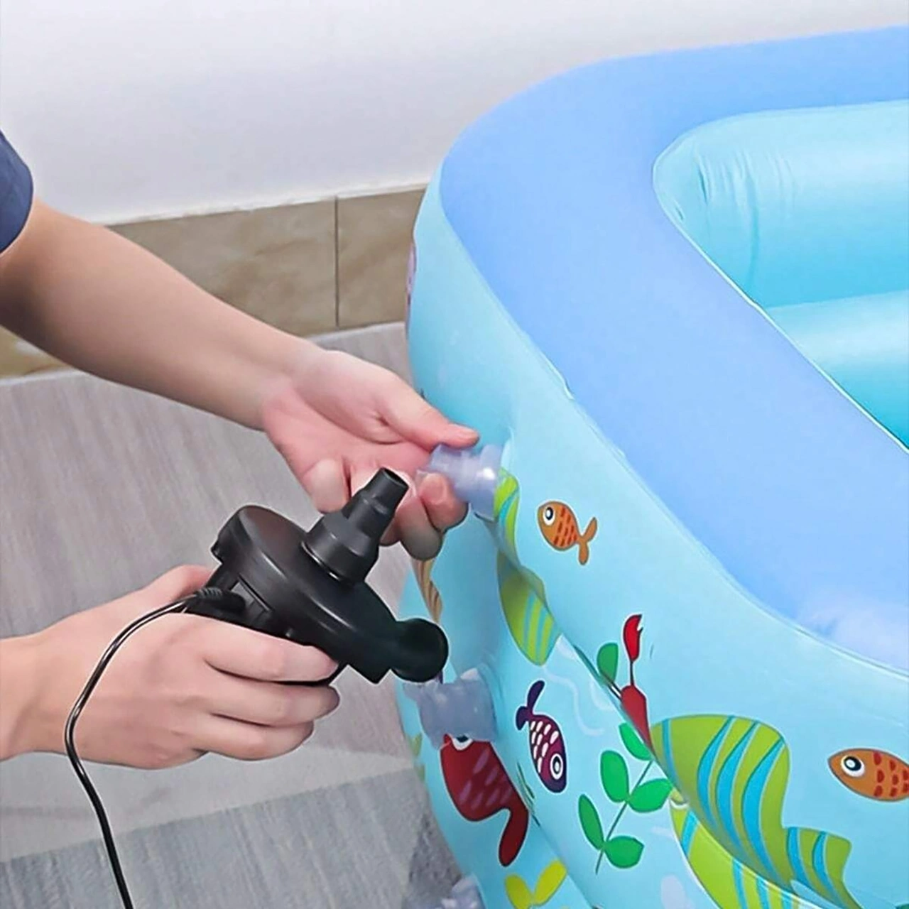 Lemestar Portatif Li-poly Batarya Çalışan Elektrikli Hava Pompa - 400l/dk Akış Hızıyla Havalandırma/boşaltma, 3 Adaptör, Havlu Yatağı, Havuz Oyuncakları İçin