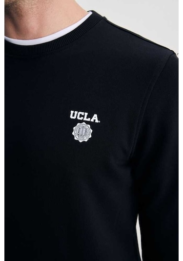 Ucla Valley Siyah Bisiklet Yaka Baskılı Standard Fit Erkek Sweatshirt Siyah