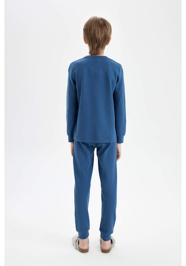DeFacto Erkek Çocuk Pijama Takım Waffle Uzun Kollu Üst Uzun Alt D5343A824WNIN103