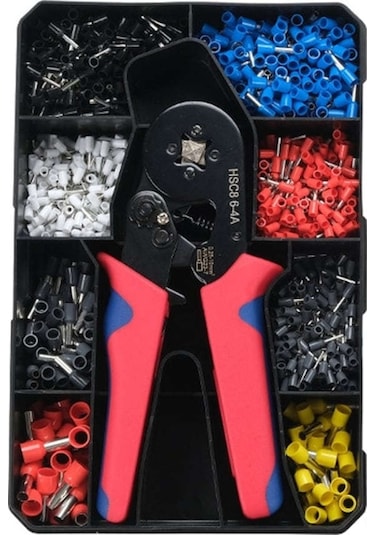 Symbee 1200 Adet Boru Tipi Soğuk Presli Terminal, 4/6 Yönlü Presleme, Rachet Mekanizması Ve Renkli Koruyucu Kılıflı Plastik Kutu Seti