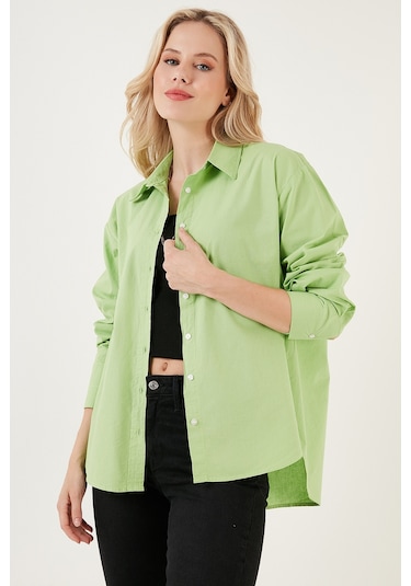 Lela Oversize % 100 Pamuk Poplin Bayan Gömlek Cf21S163867 Fistik Yeşil
