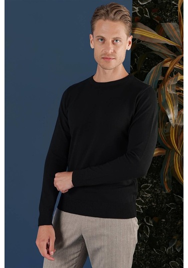 Tr 858 Slim Fit Siyah Klasik Triko Siyah