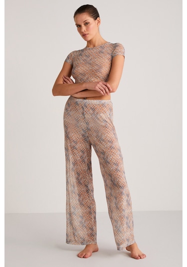 Yoland Kadın Desenli Yazlık Crop Turuncu Alt-üst Takım