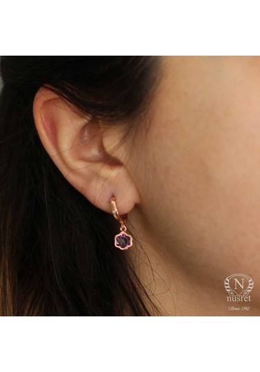 925 Ayar Gümüş Mistik Topaz Taşlı Çiçekli Küpe